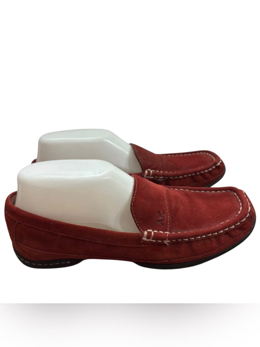 Anne Klein leather suede Loafers shoes slip on 7M Red